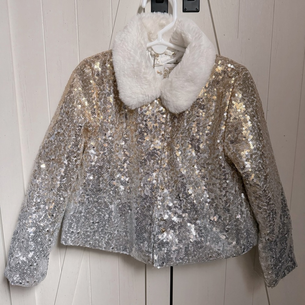 Disney sequin jacket faux fur collar size 4